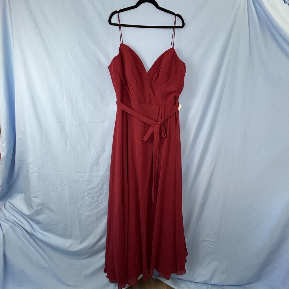 Kleinfeld Maxi Dress Womens 20 Sangria Red‎ Spaghetti Strap Tie Waist Back Zip